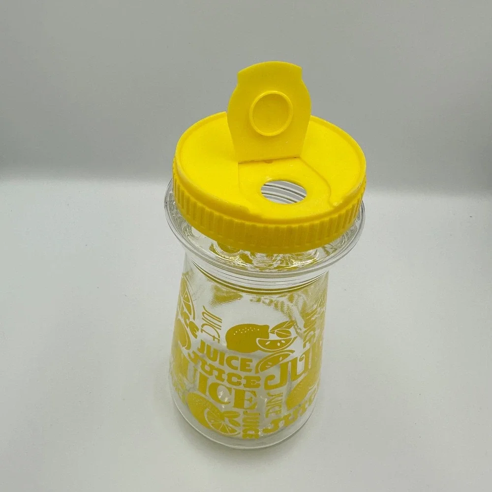 Vintage Yellow Lemon‎ Glass Juice Carafe Pitcher with Flip Top Lid Kitchen